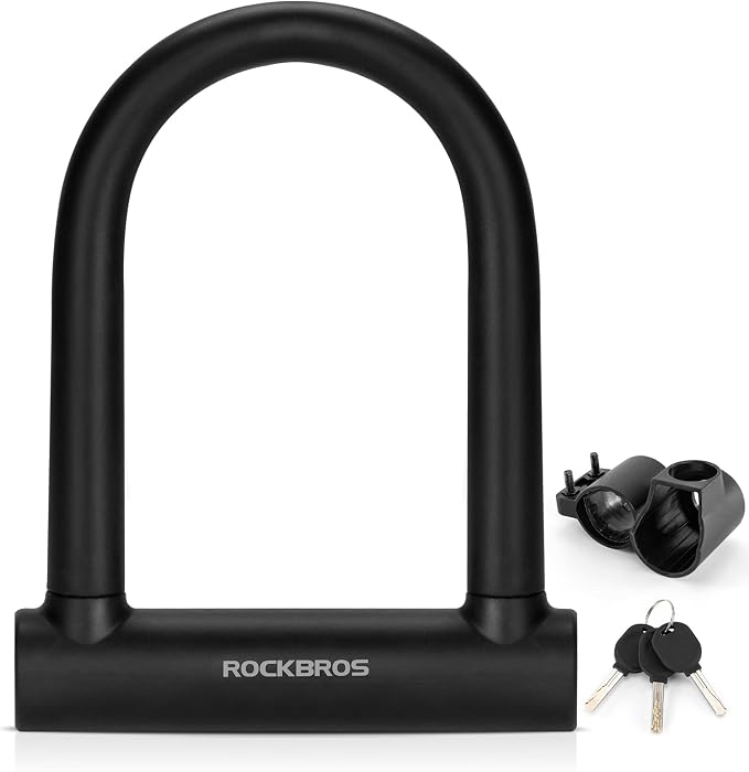 ROCKBROS U Lock Bike U Lock with Cable Heavy Duty Anti Theft Bike Lock U-Lock 4 ft Cable Mounting Bracket for Bikes eBikes Motorcycles Scooters