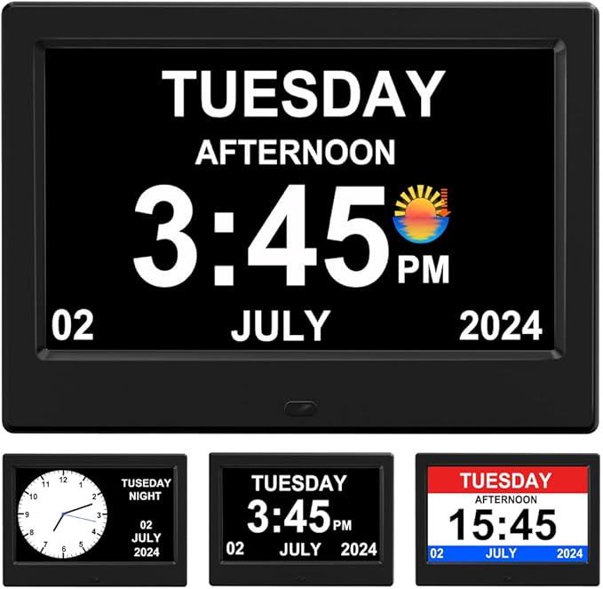 2026 Digital Clock Plug-in (No Battery), Power Outage Memory, DST Display Time, Date, Month, and Year Large-Font Clock for the Elderly, 7in Black