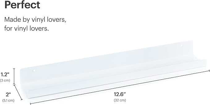 Vinyl Record Shelf - A Metal Display Shelf - Wall Mount Now-Playing Vinyl Shelves - an Album Record Holder that Doubles as a Picture Ledge - Fits All Records (White)