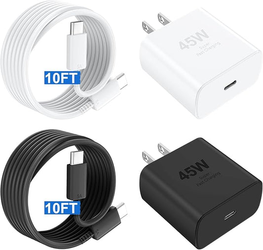 Phone 17 16 Pro Max Charger Fast Charging,45W Phones 17 Charger Type C Chargers USB C Charge Block &10FT Long C Charging Cables Cord for i.Phone 17/17Pro/ 17 ProMax/Air/Phone 16 15 Pro Max,Black/White