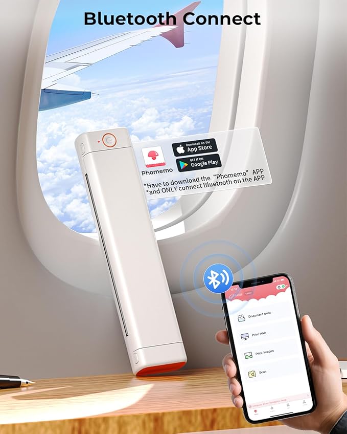 Phomemo Portable Printers Wireless for Travel, M08F Thermal Bluetooth Printer Support for 8.5"x11" US Letter, Inkless Printer Compatible with iOS, Android,White,1 Printer + 10 Sheets of Thermal Paper