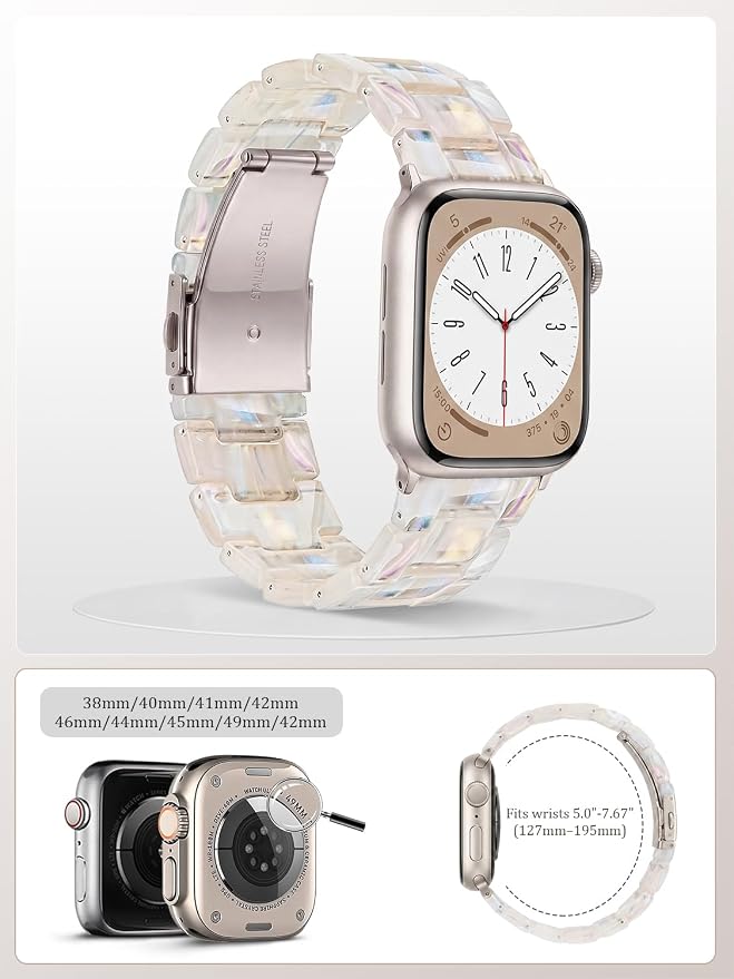 V-MORO Resin Bands Compatible with Apple Watch Series 8/9/10/11 Band 45mm/46mm Metal Buckle Fashion Jewelry iwatch Strap Women Bracelet for Series 7/SE/6/5/4/3/2/1/SE/SE 2(Aurora,42mm/44mm/45m/46/49mm