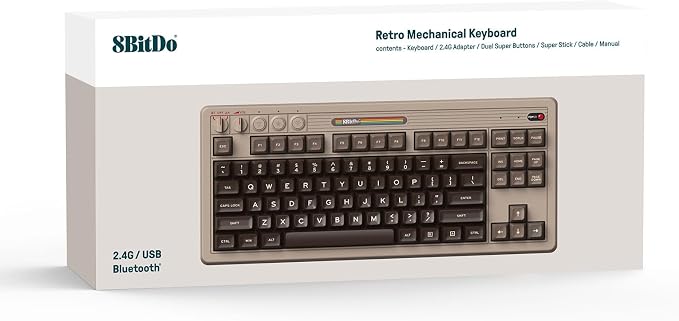 8BitDo Retro Mechanical Keyboard, Bluetooth/2.4G/USB-C Hot Swappable Gaming Keyboard with 87 Keys, Dual Super Buttons and Super Stick for Windows and Android - C64 Edition