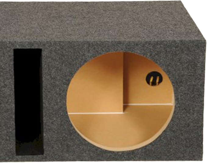 Q Power 2 Hole 12-Inch Vented Heavy Duty Subwoofer Enclosure with 1-Inch Thick MDF Face and Gold Tipped Spring Loaded Terminal Charcoal Grey