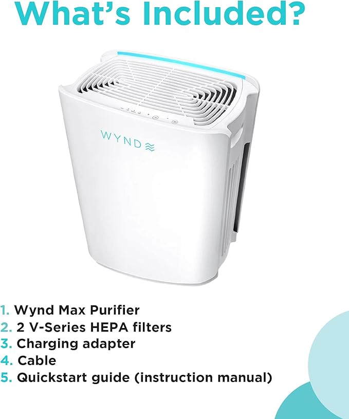Wynd Max Home Air Purifier (Consumer Version) - App and Alexa Enabled, Smart Purification - HEPA Filter - For Home, Office, Large Spaces - 1200 sqft | Wildfire, smoke, dander, dust, odor