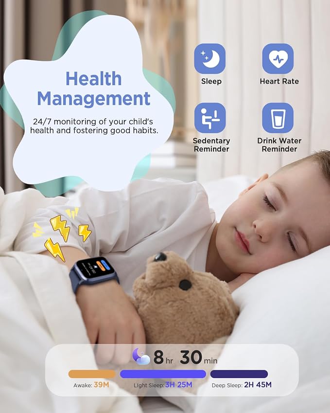 Smart Watch for Kids NO APP/Phone, 1.52" Fitness Tracker Watch Pedometer, Heart Rate, Flashlight, Video Camera, Puzzle Games, Sleep Monitor, IP68 Waterproof, Gift for Boys Girls 5-16, Blue