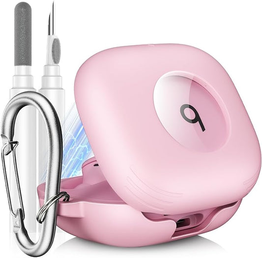 Compatible with Beats Powerbeats Fit Case Cover, Shockproof Magnetic Case for Powerbeats Fit 2025 Earbuds, Magnetic Lock Lid Protective Cover with Cleaner Kit & Carabiner (Pink)