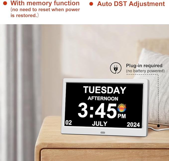 2026 Digital Clock Plug-in (No Battery), Power Outage Memory,DST Display Time, Date, Month, and Year Large-Font Clock for the Elderly
