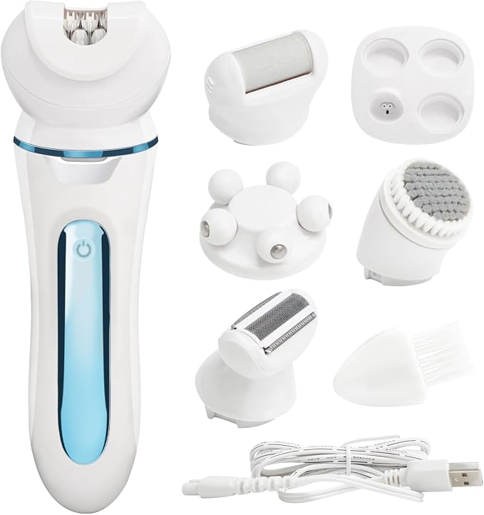 Electric Shaver - Razor - Trimmer for Women Grooming Kit: Women's 5-in-1 Hair Removal Device for Facial Hair Removal and Facial Cleansing & Foot Callus Remover