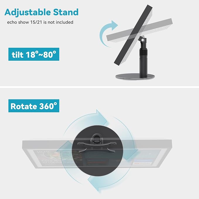 Tiltable Stand for Echo Show 21 and Show 15 (1st, 2nd Gen), Rotatable Table Holder for Alexa 21, Metal Desktop Base for Echo 15