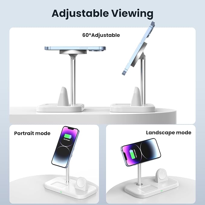 3 in 1 Wireless Charging Station for Apple Devices, MagSafe Charger Stand with 30W Adapter, Wireless Charger for iPhone 15/14/13/12 Series, Apple Watch Series 1-9 and AirPods (White)