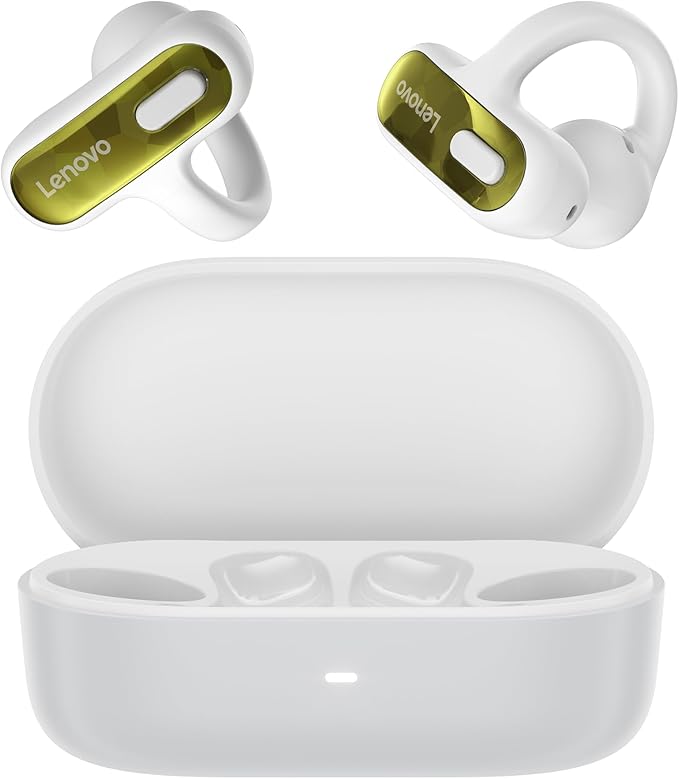 Lenovo Open Ear Clip On Earbuds X500 Bluetooth 6.0 Wireless Earbuds with 11 mm Drivers, Open Ear Ergonomic Design, Dual Device Connectivity, Built in Mic, Fast Charge, White