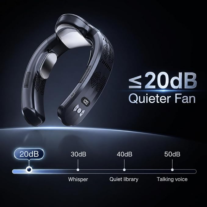 Portable Neck Fan Air Conditioner,2026 Wearable Neck Cooler with 3 Cooling Plates,4739 sq mm Cooling Area,3D Airflow,6000mAh USB-C Rechargeable Personal Fan,Quiet Cooling Fan for Travel Office Outdoor