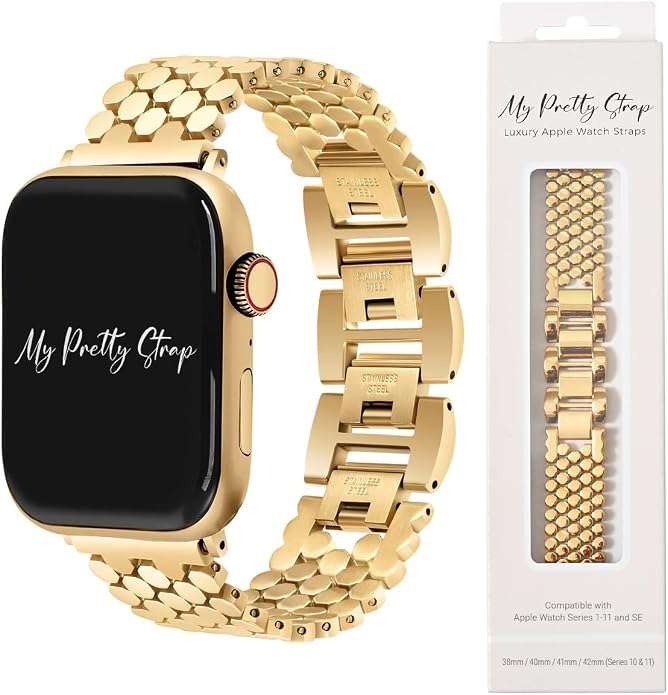 My Pretty Strap - Compatible Apple Watch Band Strap, Stainless Steel Fashion iWatch Replacement Strap- Easy Resizing, No Tool Needed, Fits Most Wrists- Series 1-11, SE and Ultra