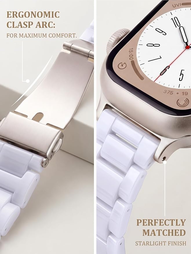 V-MORO Resin Band Compatible with Apple Watch Bands Series 11/10/9/8/7 41/42/40/38mm iWatch 6/5/4/3/2/1/SE with Starlight Buckle Fashion Wristband Strap Women Men(Pure White,42mm/41mm/40mm/38mm)