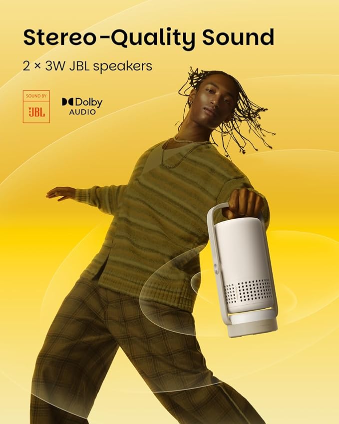XGIMI Vibe One Battery Powered 1080P Smart Portable Projector, Google TV with Licensed Netflix, Sound by JBL, Built-in Battery, Auto Focus & Keystone, HD Projector for Bedroom, Backyard and Home(Ash)