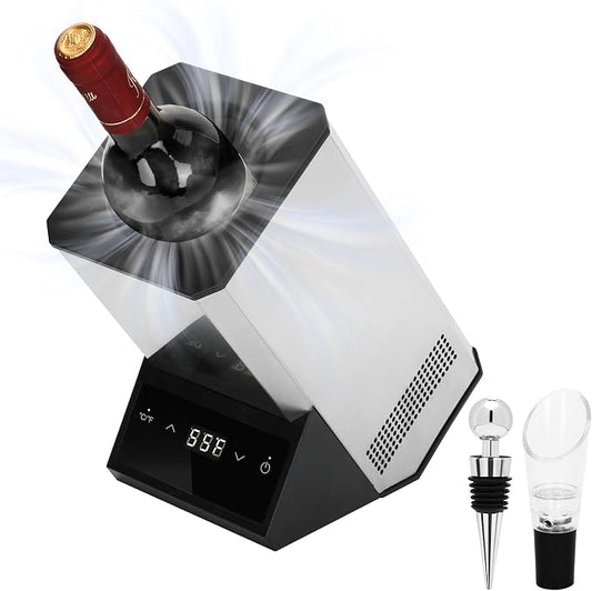 Electric Wine Chiller Single Bottle - 24H Iceless Portable Stainless Steel Wine Chiller Cooler for 750ml Wine/Champagne, Multi-Scene Vino Accessory for Kitchen/Bar/RV for Wine Lovers