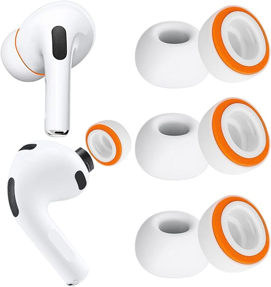 KASOTT 2025 Upgraded for AirPods Pro 3 Memory Foam&Silicone Hybrid Ear Tips, Ultimate Comfort, Anti-Slip Eartips, Superior Noise Isolation, Fits in The Charging Case, 3 Pairs (Orange, Medium)
