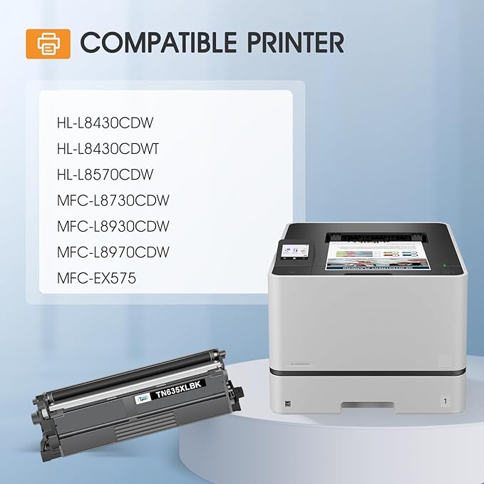 TN635XL TN635 TN635XXL Toner Cartridge Set MFC-L8930CDW MFC-L8730CDW Compatible for Brother TN 635XL TN-635XL TN-635 for HL-L8430CDW HL-L8570CDW MFC-L8970CDW HL-L8430CDWT MFC-EX575 Ink Printer 4 Pack