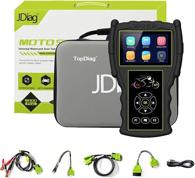 Motorcycle System Engine Diagnostic Test Tool M100 Pro Moto Scanner Code Readers Scan Tools 2 in 1 Motor Diagnosis+Multiple Battery Test Multilingual OBD Version