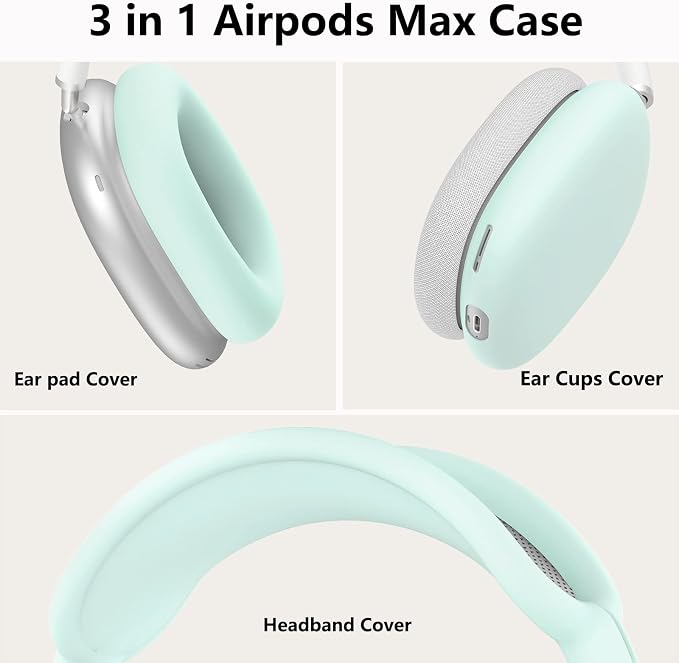 Silicone Case Cover for AirPods Max Headphones,Ear Pad Case Cover/Ear Cup Cover/Headband Cover for AirPod Max 2/1(2026/2024/2020)(USB-C/Lightning),Silicone Accessories for Apple AirPod Max, Glow Green