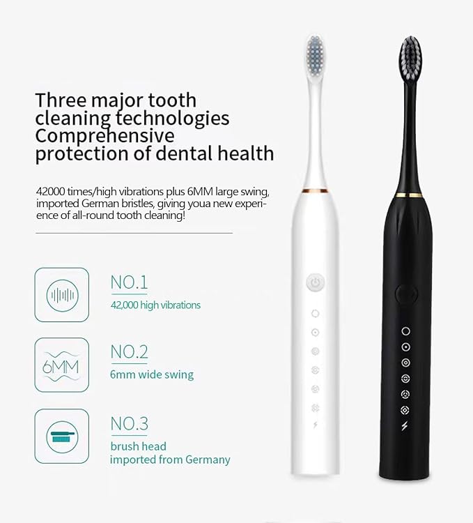Two Pack Electric Toothbrush Rechargeable Toothbrushes for Adults and Teens with 8 Brush Heads