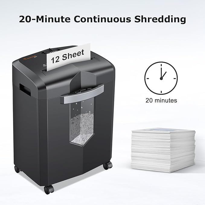 Bonsaii 12-Sheet Micro Cut Shredders for Home Office, P-4 Security Level Paper Shredder for CD, Credit Card, Mails, Staple, Clip, with Jam-Proof System & 4.2 Gal Pullout Bin C266-B