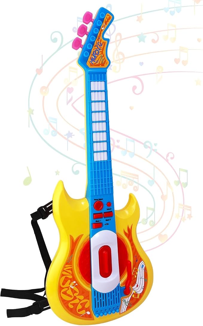 Sealive Toy Guitar for Kids Ages 3-5, 22 Inch Electric Guitar with Strap | Toy Guitar for Toddler 3-5, Pretend Play, Music Learning, Birthday Gift, Flashing Lights, Realistic Strumming, Yellow