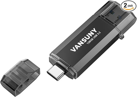 Vansuny 128GB Type C Flash Drive Upgraded 450MB/s USB 3.2 High Speed Flash Drive 2 in 1 OTG USB A + Type C Dual Thumb Drive with Keychain for Android