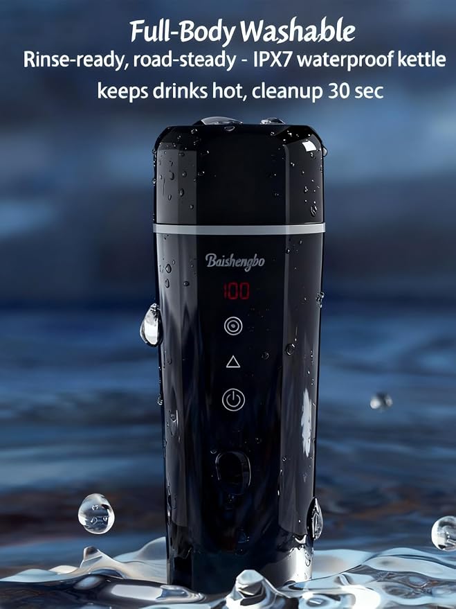 Car Electric Kettle | LED Car Coffee Maker | 12V/24V Car Kettle | 14.2 oz Auto Stir | | IPX7, BPA-Free, Keep-warm 104-194°F, 20-min Boil | Fahrenheit (°F) Display