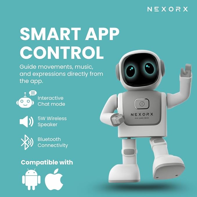 Dancing Robot Speaker Toys for Kids & Adults, Portable Bluetooth Speaker with LED Lights, Intimate Companion, Programmable Interactive Robot Toys with iOS & Android APP Remote