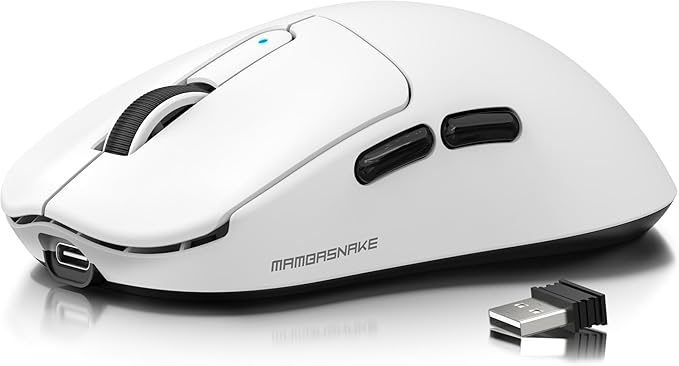 MAMBASNAKE M3 Wireless Gaming Mouse, 40K DPI, 39g Lightweight Gaming Mouse,PAW3395PRO Optical Sensor,Tri-Mode BT5.1/2.4G/USB-C PC Game Mice,Programmable Buttons,300mAh Battery for PC/Laptop/Mac(White)