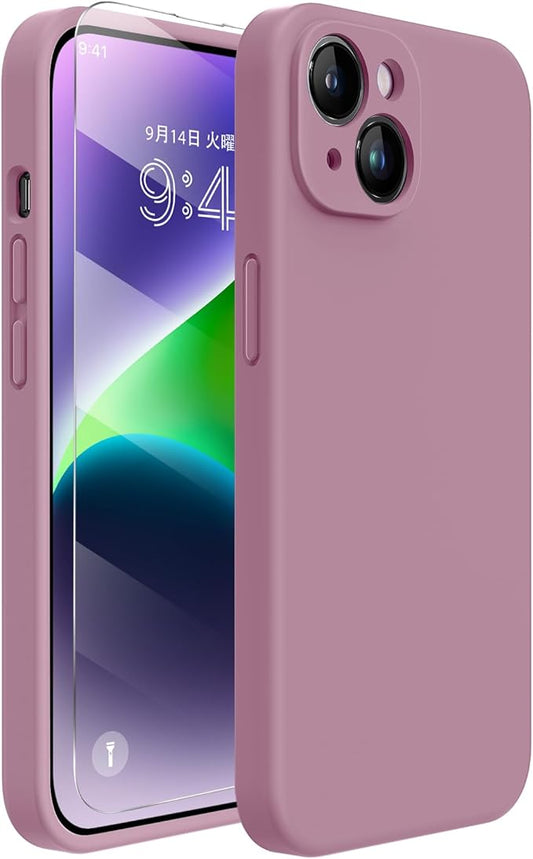 Miracase Designed for iPhone 14 Case with Screen Protector,[Upgraded Enhanced Camera Protection],Shockproof Liquid Silicone Case with Microfiber Lining, 6.1 inch,Blackcurrant