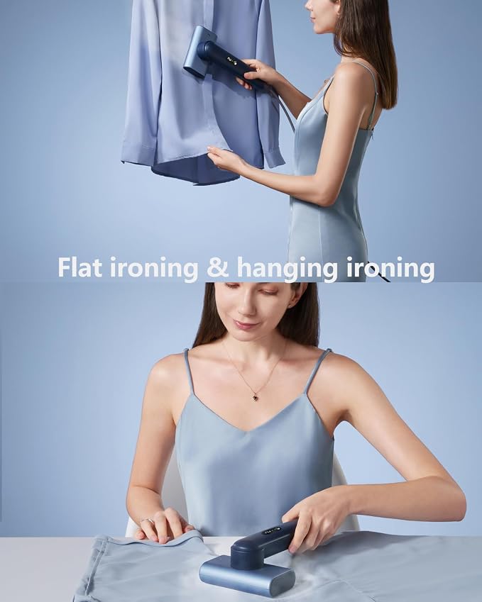 Smart Handheld Steamer for Clothes, Palm-Sized & Lightweight (1lb), Dual Steam Modes, Easy Wrinkle Remover, Auto Shut-Off, Travel & Home Double Use (Blue)