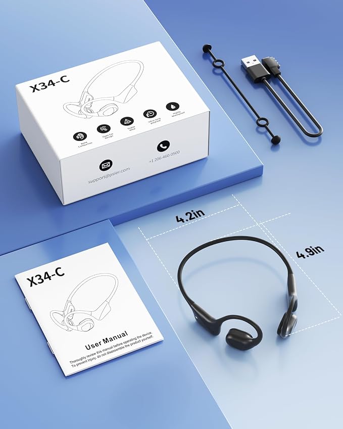 PSIER Bone Conduction Swimming Headphones with Dual Driver, IPX8 Waterproof Air Conduction Open Ear Buds MP3 Mode 32GB Memory 8H Playtime Bluetooth 6.0 Earbuds Deep Bass for Sports