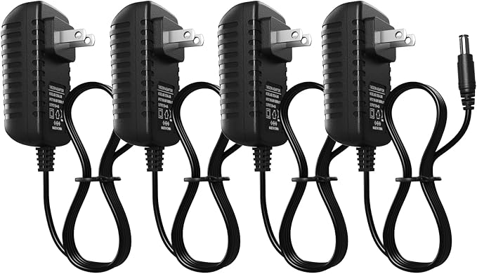 TMEZON 4 Pack DC 12V 12 Volt 2A Power Supply Adapter AC 100-240V to DC 12V Transformers, Switching Power Supply, 24W Max, 2.1mm X 5.5mm US Wall Plug Extra Long 8 Foot Cord