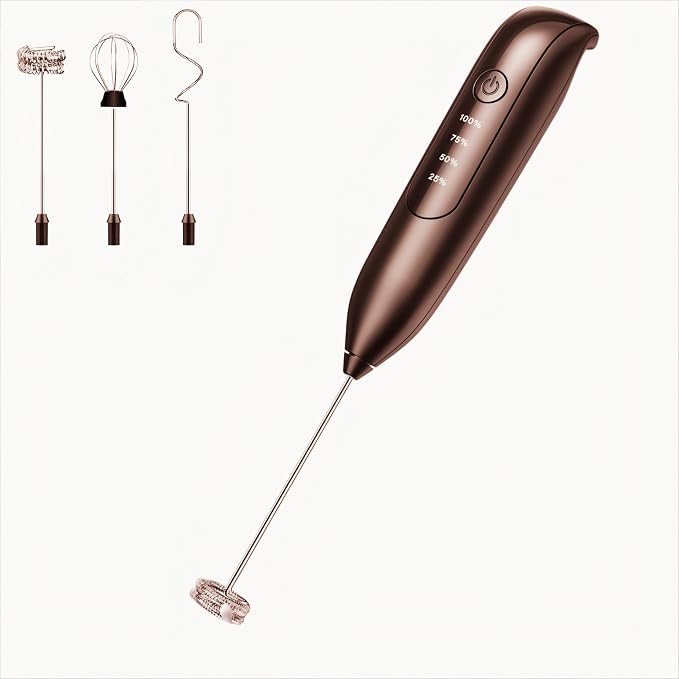 Electric Milk Frother Handheld: coffee frother rechargeable 3 in 1 - LED Display, Wireless Charging - Matte black