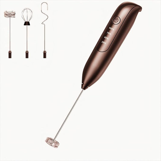 Electric Milk Frother Handheld: coffee frother rechargeable 3 in 1 - LED Display, Wireless Charging - Matte black