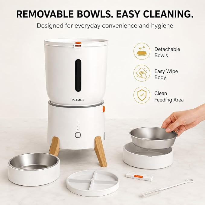 Automatic Cat Feeder 2-in-1 Dual Cat Food Dispenser, Cat Feeder Automatic & Timed Automatic Pet Feeder, Smart App Control with Voice Recording, 5L Large Capacity, for 2 Cats & Small Dogs