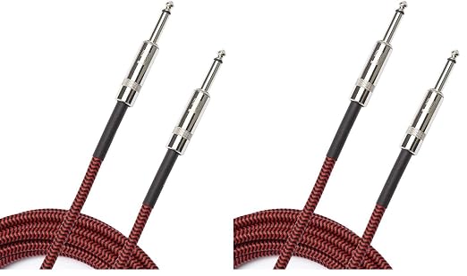 D'Addario Accessories D'Addario Guitar Cable - Guitar Lead - Instrument Cable - Guitar Accessories - Braided Cable - 15 Feet/4.57 Meters - Red - 2 Pack
