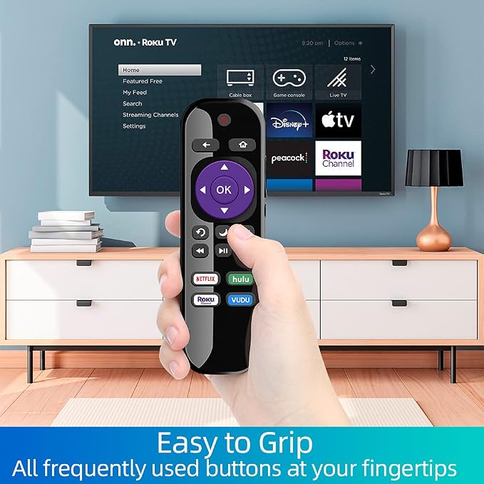 Gvirtue Replacement Remote Control Compatible for All Onn Roku Smart TV, Universal for Onn Roku TV Remote, for 24” 32” 40” 43” 50” 55” 58” 65” 70” Roku TV with Netflix Hulu Vudu Button