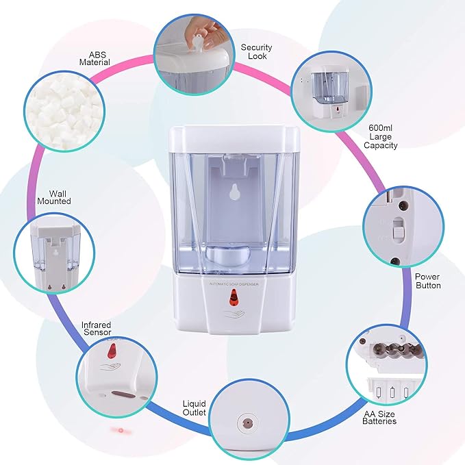 Automatic Soap Dispenser Wall Mount 2 Pack White 20 Oz with Key Anti-Theft Design for Commercial Bathroom Restroom Toilet Hotel