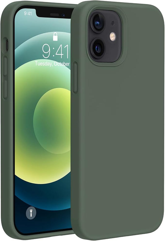 Miracase Compatible with iPhone 12 Case and iPhone 12 Pro Case, Liquid Silicone Gel Rubber Full Body Protection Shockproof Drop Protection Phone Case for iPhone 12/12 Pro 6.1 inch, Dark Green