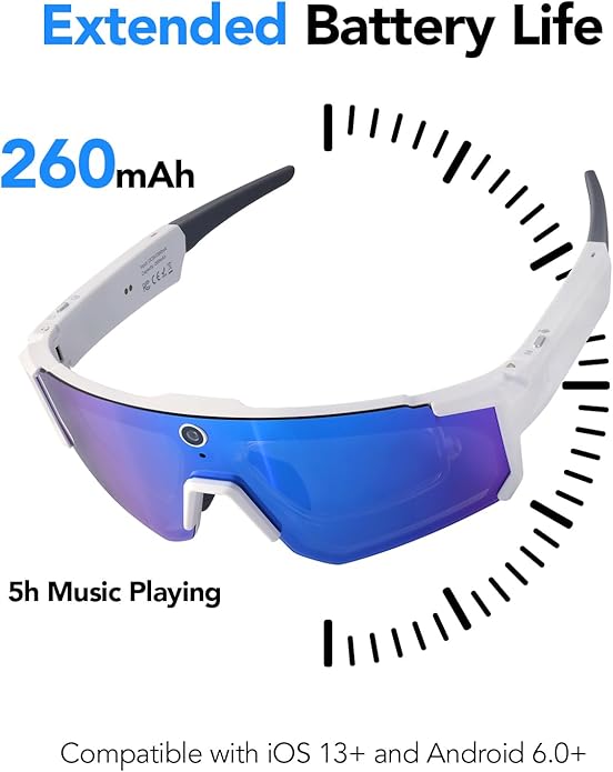 King Will Smart Glasses with Camera, AI Bluetooth Sunglasses with Detachable Inner Lense, 1200P EIS Anti-Shock Video Recording, Dual-Mic ENC Noise Cancellation, IP54 Anti-Water for Cycling & Hiking