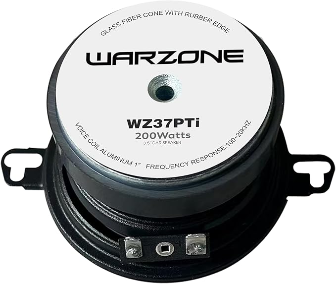 Warzone 2X WZ37PTi 3.5-Inch Super Mid Range Speaker Pair, 4 Ohm, 200W Max, 60W RMS Max, 90dB Sensitivity, Ferrite Magnet, Glass Fiber Cone with Rubber Edge for Pro Car Audio