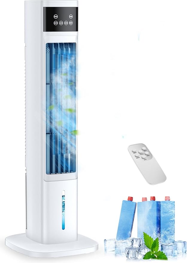 3-in-1 Portable Air Conditioners for Room, Evaporative Air Cooler, 4 Modes 3 Speeds/24H Timer, Fast Cooling Portable AC Unit, Remote 60° Oscillating Tower Fan, Quiet Swamp Cooler for Bedroom Office