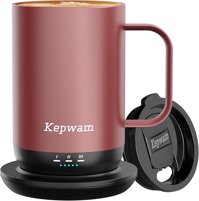 Kepwam Self-Heating Coffee Mug T1, 16oz Rechargeable Heated Coffee Mug, Smart Coffee Warmer Mug with App-Controlled,Advanced Temperature-Controlled Heating Coffee Gifts for Women Men Coffee Lover