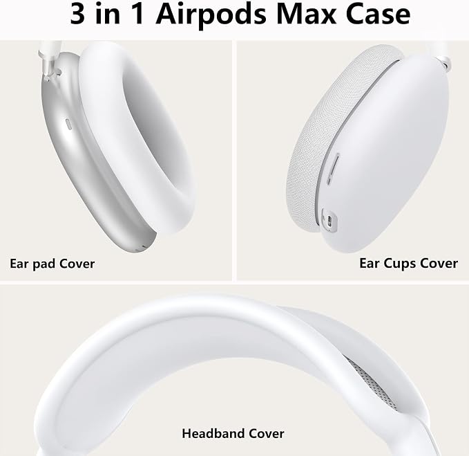 Silicone Case Cover for AirPods Max Headphones,Ear Pad Case Cover/Ear Cups Cover/Headband Cover for AirPods Max 2/1 (2026/2024/2020)(USB-C/Lightning),Silicone Accessories for Apple AirPod Max 2, White