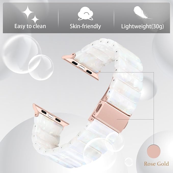 V-MORO Resin Band Compatible with Apple Watch Series 7/8/9/10/11 41mm/40mm/38mm/42mm Fashion Strap for iWatch Series 6/5/4/3/2/1/SE/SE 2 Lightweight Bracelet Wristband Women(Classic Aurora White)