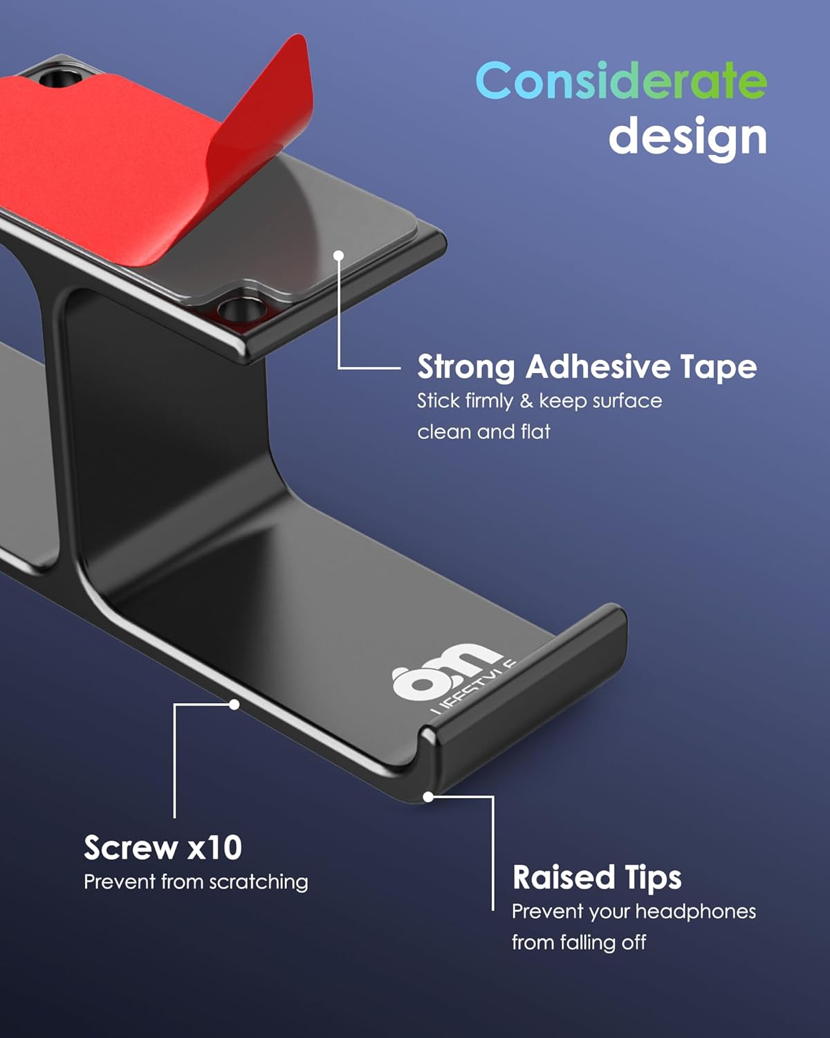 All Aluminum Headset & Headphone Stand Hanger Under Desk Headphone Holder Hook with Strong Adhesive & Screws, Desk Accessories for PC Gaming Headset Holder Mount, Office Table Shelf Storage,Bag Hooks